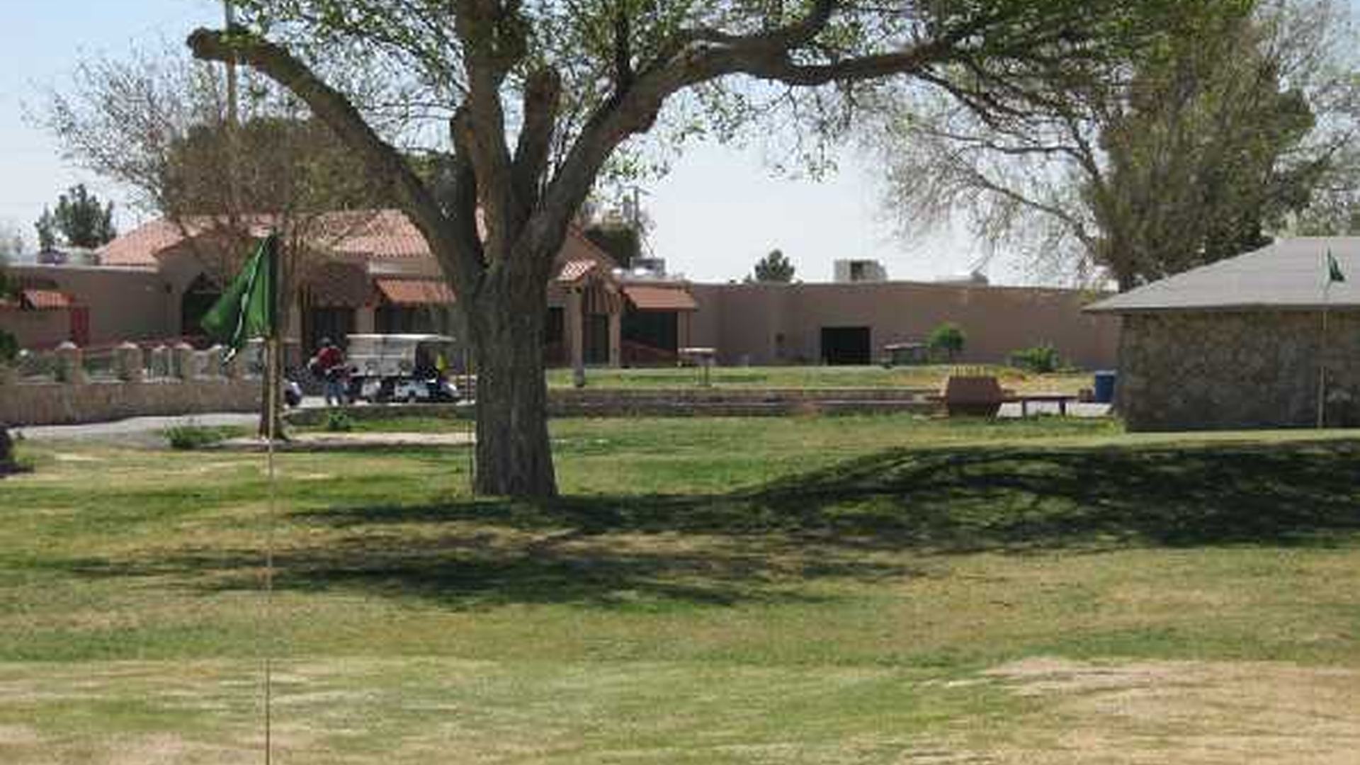 Golf green and clubhouse at the Ascarate Golf Course facility in El Paso.