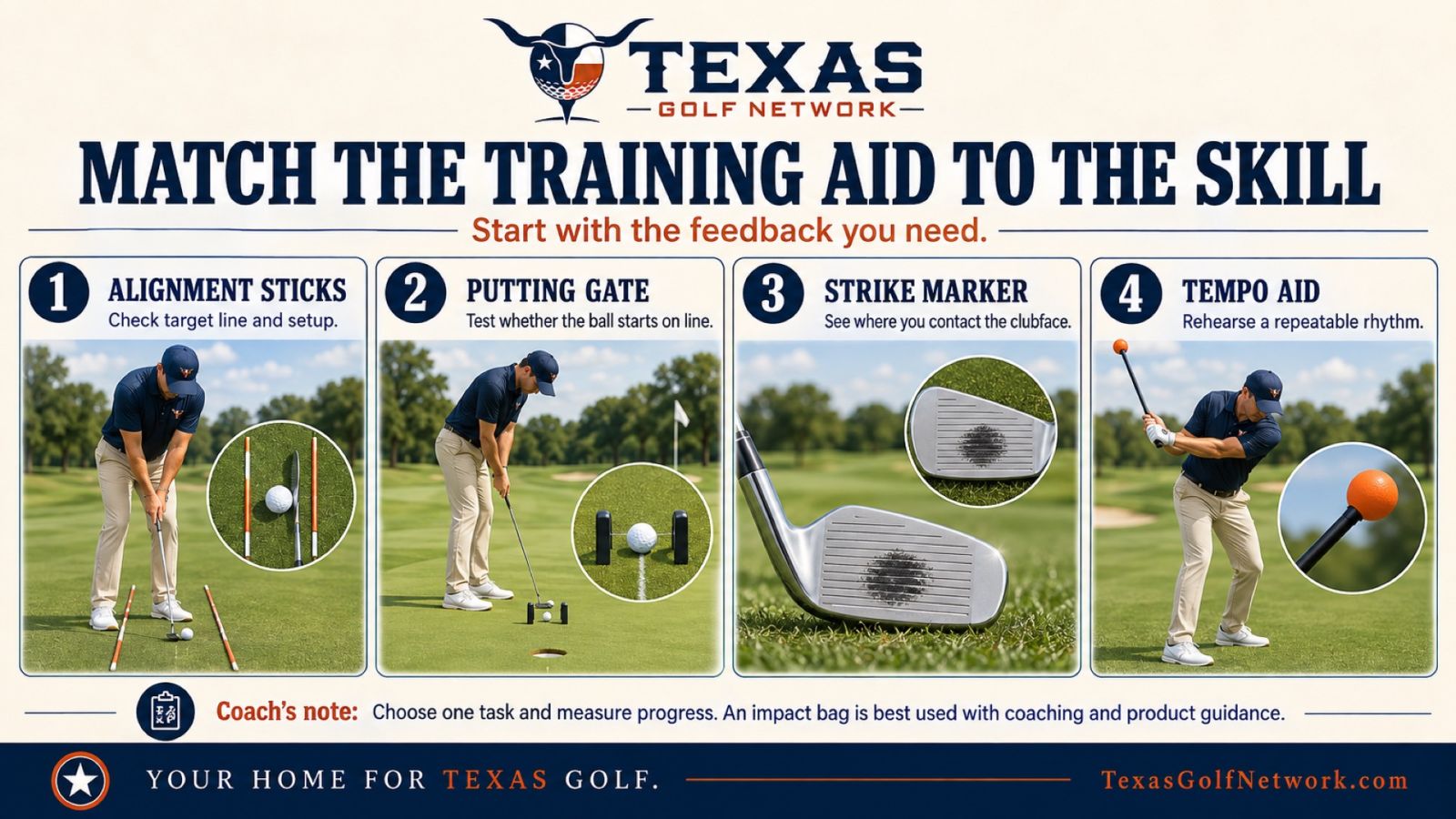 Compare beginner golf training aids by the feedback they provide. Learn when alignment sticks, putting gates, and strike markers fit your practice task.