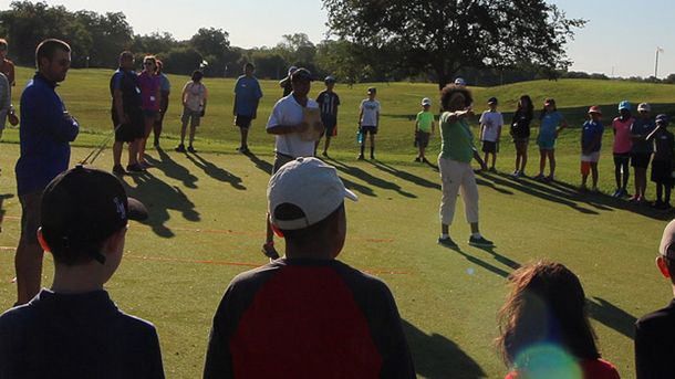 Golf instruction on the practice grounds at Harvey Penick Golf Campus in Austin.
