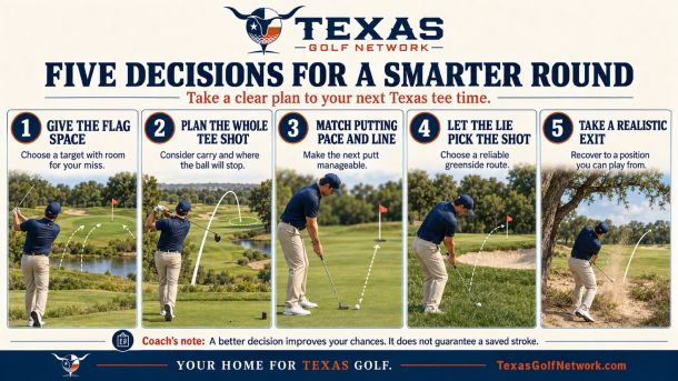 Take five practical golf course management tips to your next Texas round. Choose better targets, allow for rollout, and make recovery decisions with a plan.